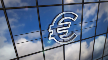 Wall Mural - Euro currency symbol on glass mirrored building