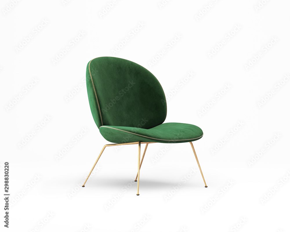3d rendering of an Isolated green velvet modern chair - obrazy, fototapety, plakaty 