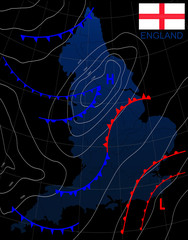 Wall Mural - england. weather map of the england. meteorological forecast on a dark background. editable vector i
