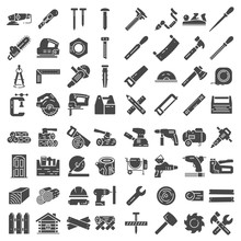 Carpentry Industry Equipment Icons Flat Set On White Background