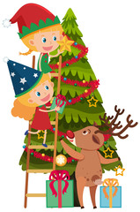 Wall Mural - Children decorating christmas tree