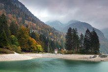 Autumn Landscape Of Lago Del Predil, Italian Alps