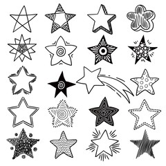 Wall Mural - Stars doodle. Celebration happy lighting symbols cosmos shapes space sketches hand drawn vector collection. Star sketch, asterisk doodle illustration