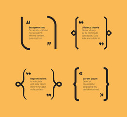Quotes on yellow. Brackets abstract template with typography quotes and place for text vector graphic frames. Illustration bracket quotation, title comment or message