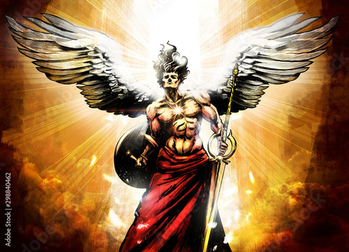 Mighty muscular angel with ...