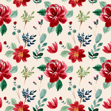Beautiful Red Floral Watercolor Seamless Pattern