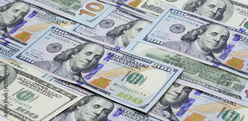 Fotografía Currencies USD Concept, One Hundred Dollar Banknotes Panoramic Cash Flow