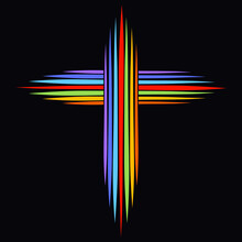 Christian Rainbow Cross Made Of Lines On A Black Background