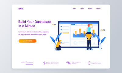 Web development concept set with people building website, painting and filling it with content, making necessary settings for web page interface. dashboard