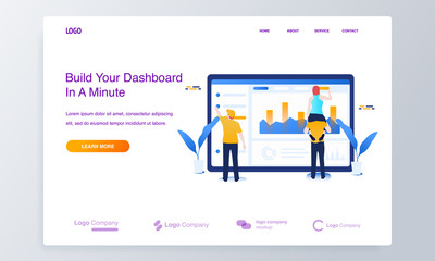 Web development concept set with people building website, painting and filling it with content, making necessary settings for web page interface. dashboard