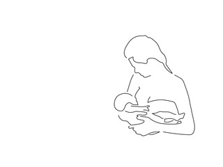 mother breastfeeding isolated line drawing, vector illustration design. maternity collection.