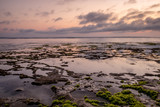 Fototapeta Nowy Jork - Seascape. Sunset at the beach. Ocean low tide. Horizontal background banner. Nyang Nyang beach, Bali, Indonesia.