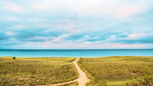 Single Sandy Path Leading To Lake Michigan From The Dunes