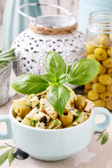 Poster - Mediterranean chicken salad with vegetables and penne.