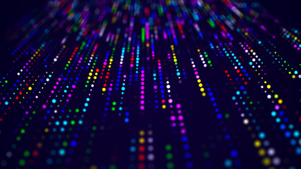 Fototapete - Wave of musical sounds. Abstract background with interweaving of dots and lines. 3D rendering.