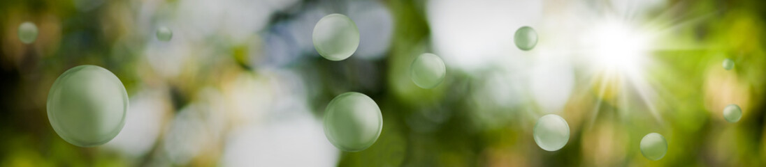 Wall Mural - Image of green stylized balls on a beautiful abstract blurred natural background