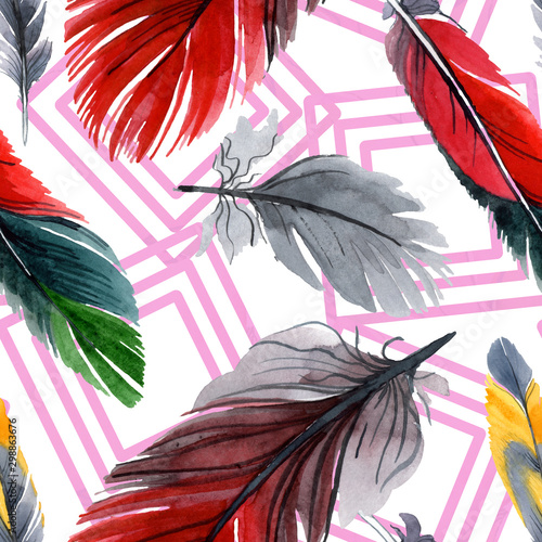 Dekoracja na wymiar  kolorowe-pioro-ptak-od-skrzydla-na-bialym-tle-akwarela-rysunek-akwarela-moda-tkanina-tapeta-tekstura-wydruku
