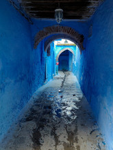 Empty Morning Narrow Blue Streets Of The Chefchaouen Medina In Morocco