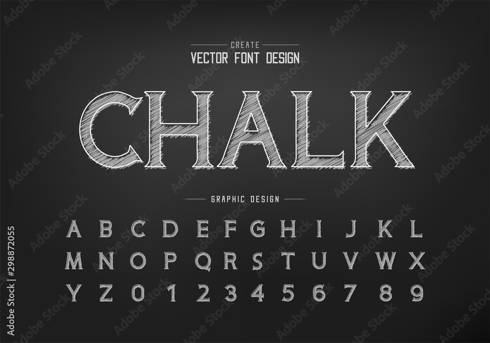 Chalk font and alphabet vector, Hand draw idea typeface letter and number design - obrazy, fototapety, plakaty 