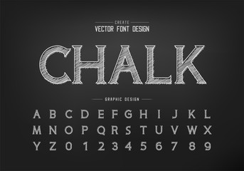 Chalk font and alphabet vector, Hand draw idea typeface letter and number design