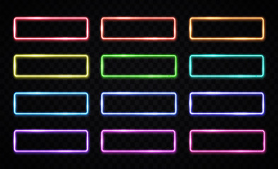 Wall Mural - colorful neon light frames set on transparent background. red, green, blue, pink yellow purple recta