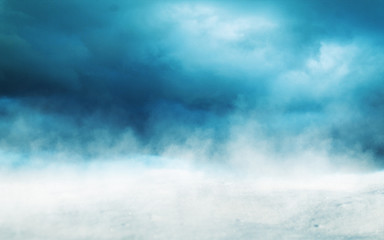 Poster - Winter forest background. Snow, fog, moonlight. Winter landscape
