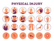 © inspiring.team - Set of vector illustration of body injury. Isolated cartoon style collection