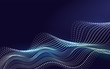 © moleks - Futuristic Lines of Many Dots. Beautiful 3d Wave Shaped Array of Blended Points on Dark Background. Big data. Design Element For poster Cover Banner. Abstract Vector Illustration