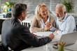 © Drazen - Happy senior couple about to sign a contract during a meeting with their insurance agent.