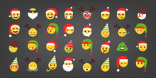 Set Of Vector Illustration Of Funny Christmas Emoji.