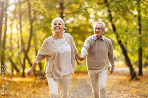Fotomural Happy senior couple in autumn park