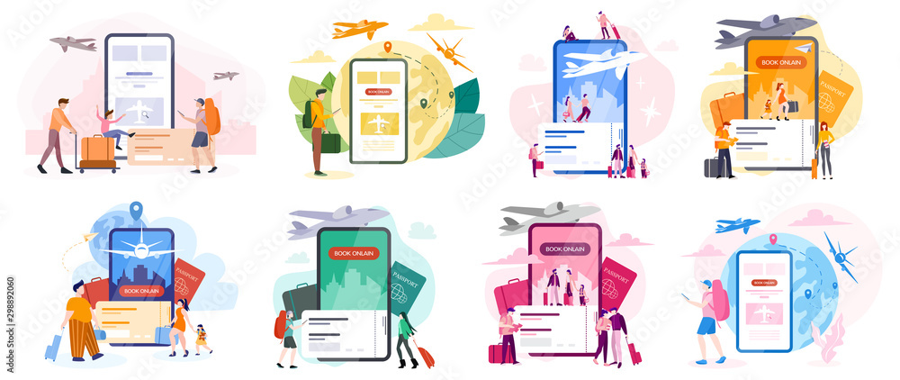 Book flight online concept. Idea of travel and tourism. Planning - obrazy, fototapety, plakaty 