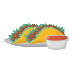 Sticker - delicious mexican tacos with sauce hot