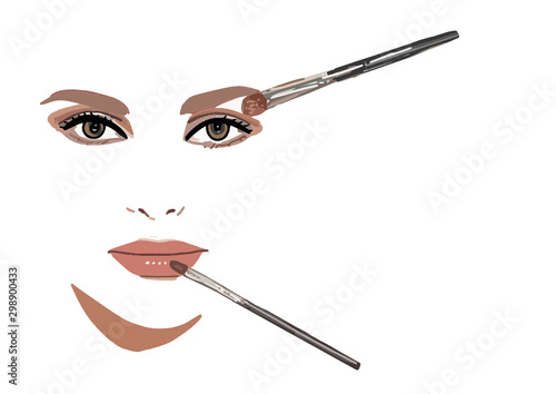 Cuadros en Lienzo woman putting make up on face with brush