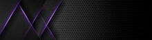 Futuristic Perforated Technology Abstract Background With Violet Neon Glowing Lines. Vector Banner Design