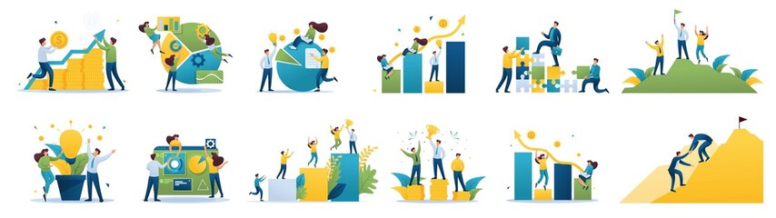 Wall Mural - set of mini business concepts of entrepreneurs. concepts for web design