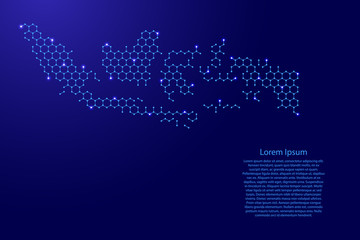 Wall Mural - Indonesia map from futuristic hexagonal shapes, lines, points  blue and glowing stars in nodes, form of honeycomb or molecular structure for banner, poster, greeting card. Vector illustration.