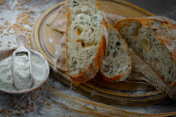 Bread products on the table in composition 