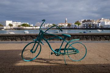 Poster - The bay in Arrecife with boats and town in background