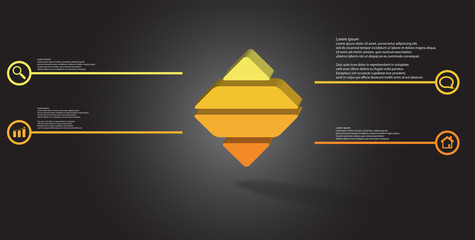 Wall Mural - 3D illustration infographic template with embossed rhomb horizontally divided to four parts