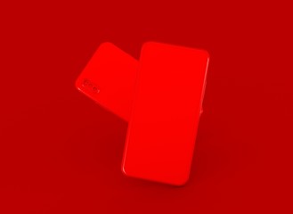 New smartphone with blank screen isolated Flat 3d red