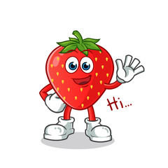 strawberry waving mascot vector cartoon illustration