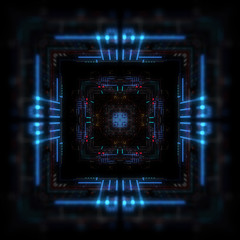 Wall Mural - flying futuristic central processing unit. electronic circuitry within a computer that carries out t