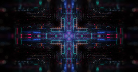 Wall Mural - flying futuristic central processing unit. electronic circuitry within a computer that carries out t