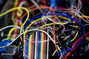 Entangled wires in an electronic device closeup