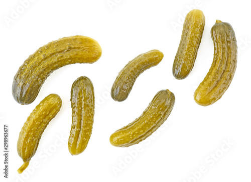 Fotografía Pickled cucumbers isolated on a white background, top view