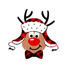 Deer  The Red Nosed Vector File. Buffalo Plaid Hat, Bow Clip Art. Merry Christmas Sign. Baby Deer Image. Antlers EPS File.