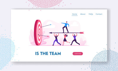 Wall Mural - Business Goals Achievement Website Landing Page. Businesspeople Team Carry Huge Arrow with Businessman