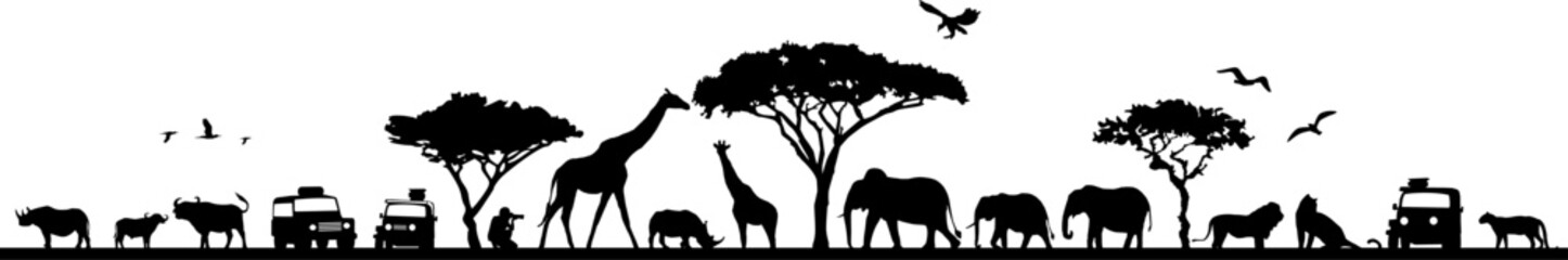 Wall Mural - savanna landscape africa vector silhouette