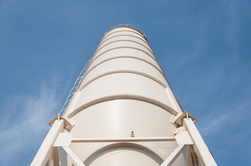 Silo for storage of cement. Storage of materials in the production of concrete.